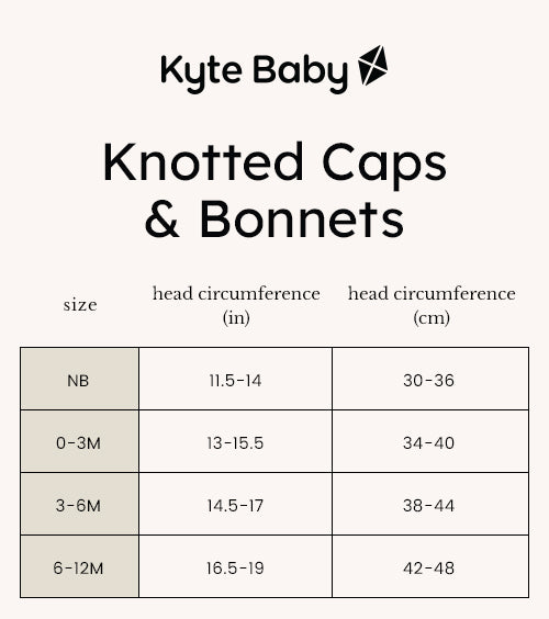 knotted cap and bonnet size chart