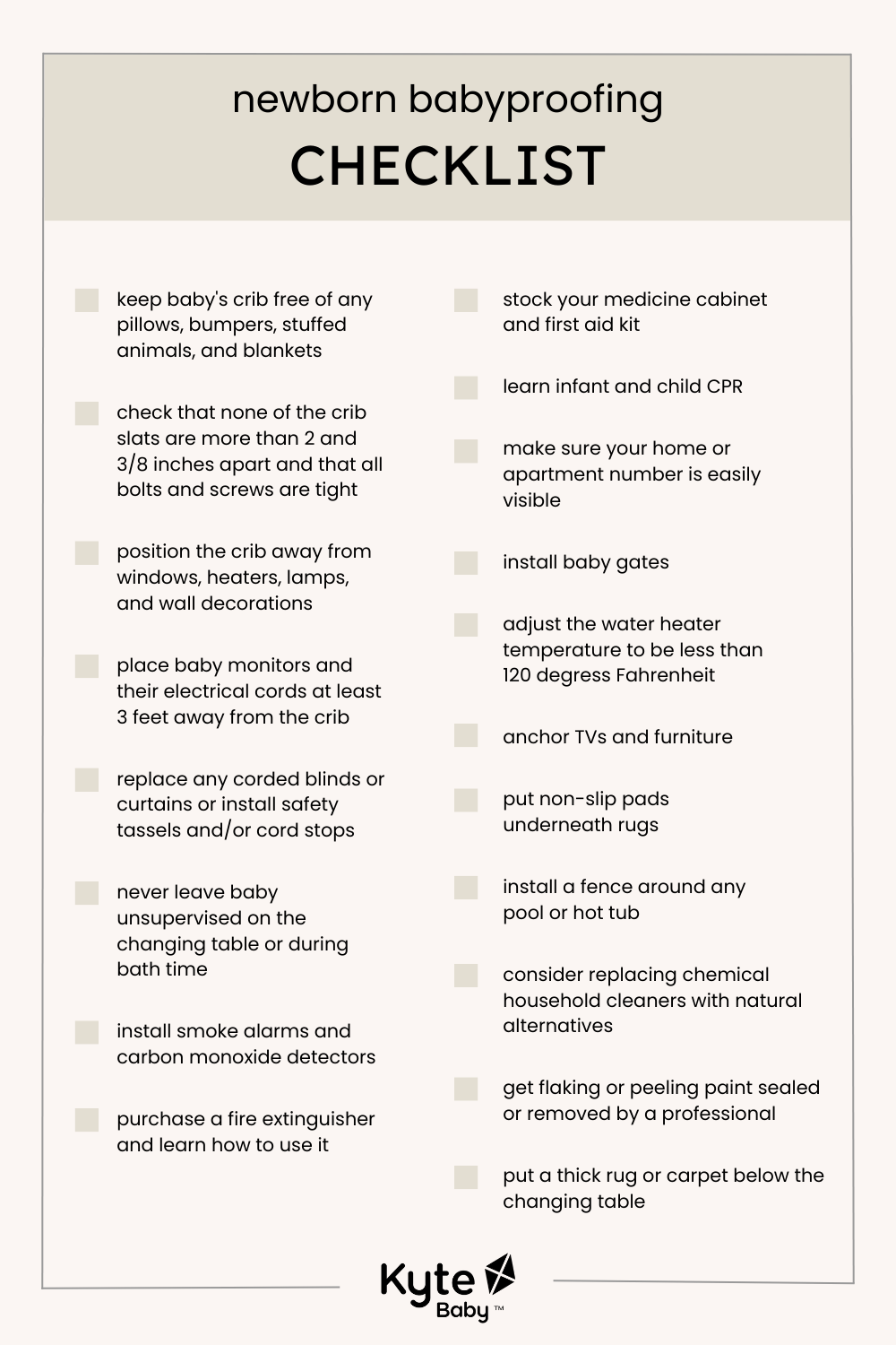 Kyte Baby Newborn Babyproofing Checklist