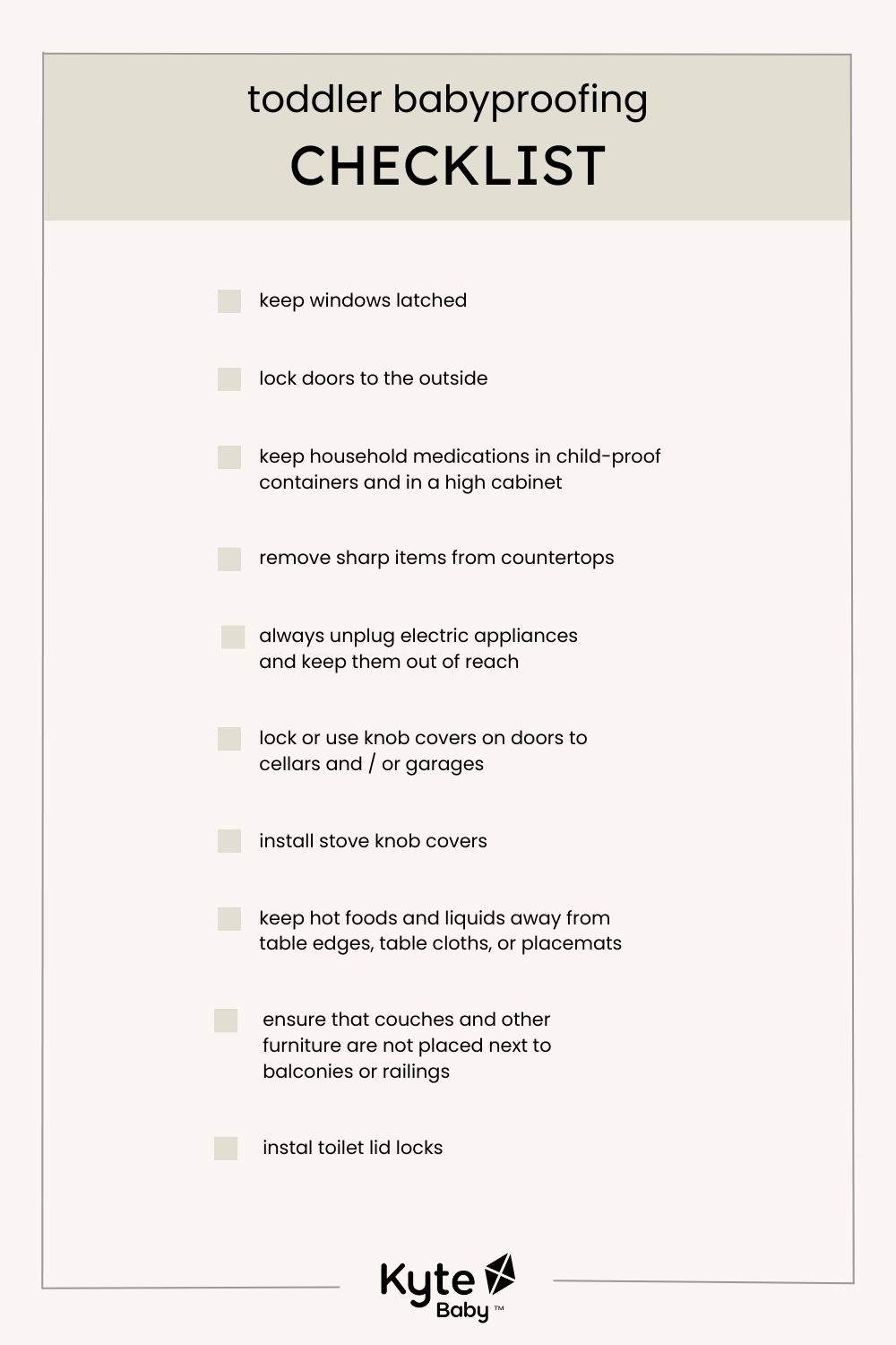Kyte Baby Toddler Babyproofing Checklist