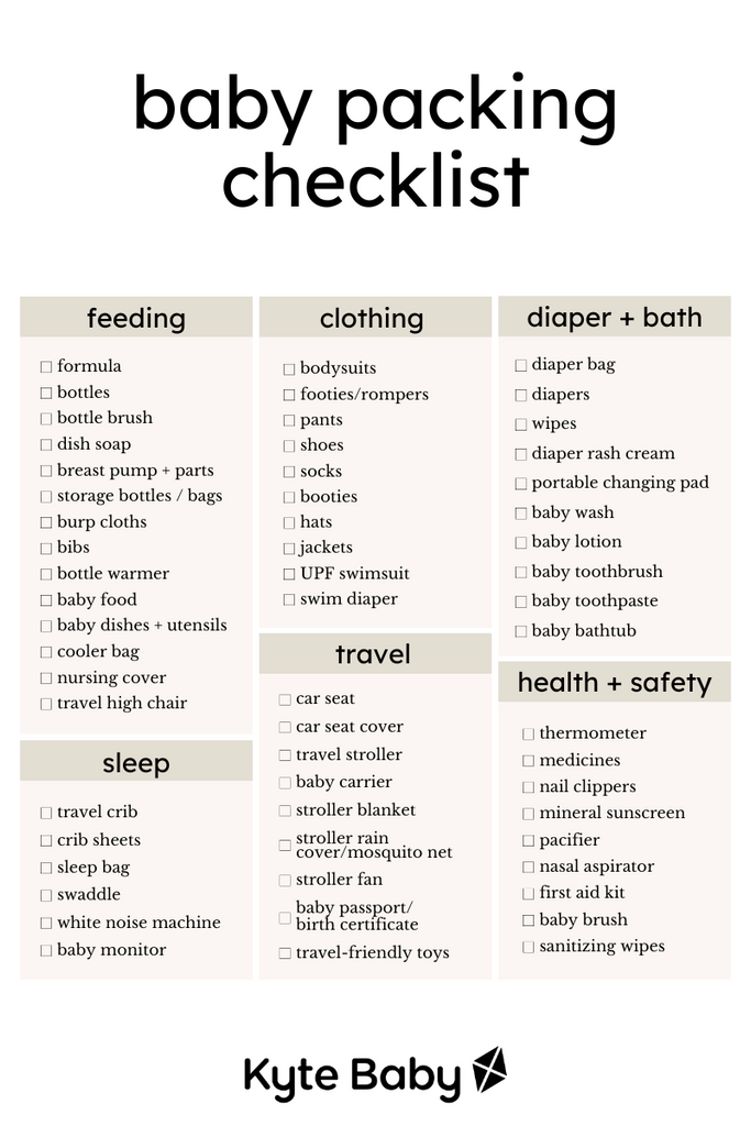 Kyte Baby Baby Packing Checklist