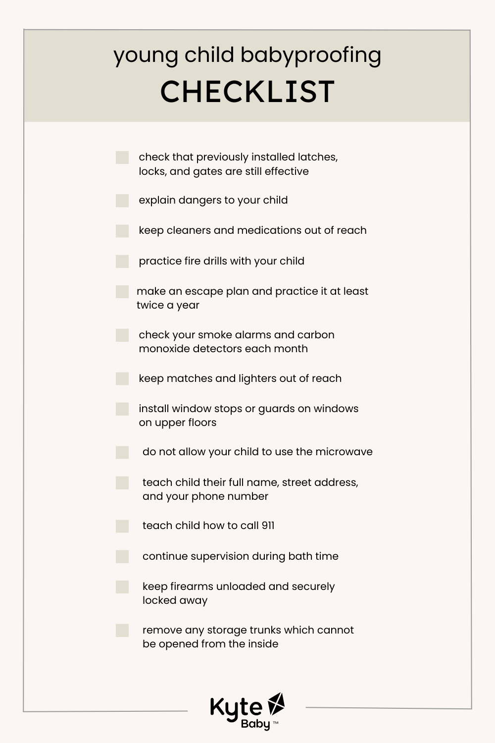 Kyte Baby Young Child Babyproofing Checklist