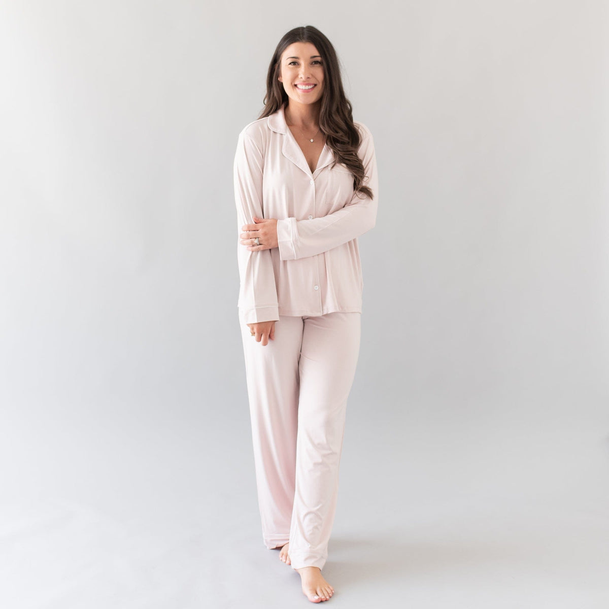 Women's Short Sleeve Pajama Set in Fog with Cloud Trim