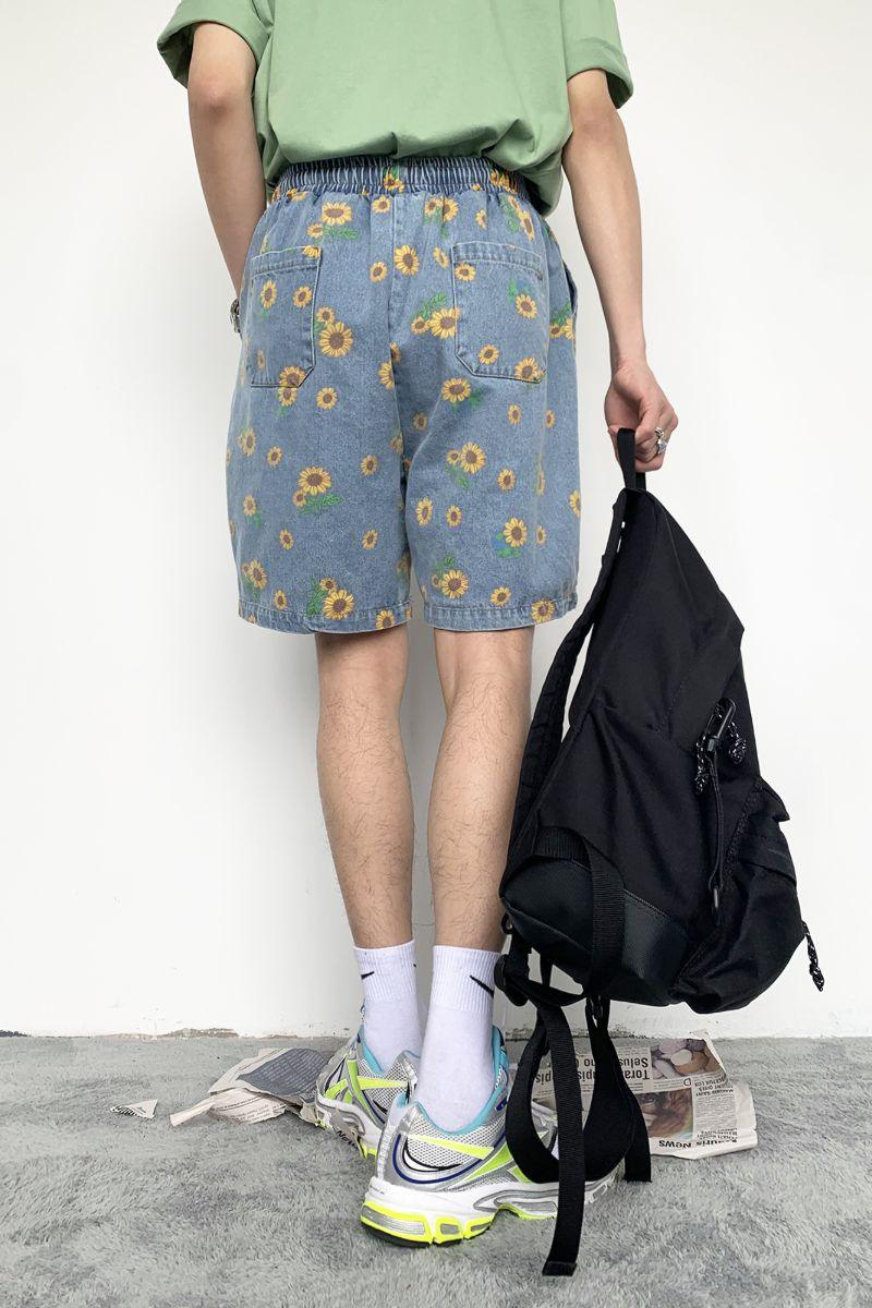 CZ Sunflower Printed Denim Shorts