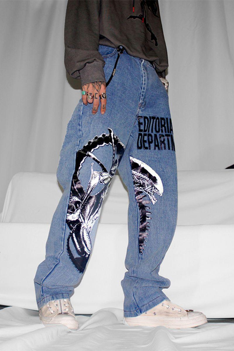 printed jeans