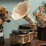 Invented in USA - Gramophone - fully functional wooden-town construction kit