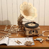 Invented in USA - Gramophone - fully functional wooden-town construction kit