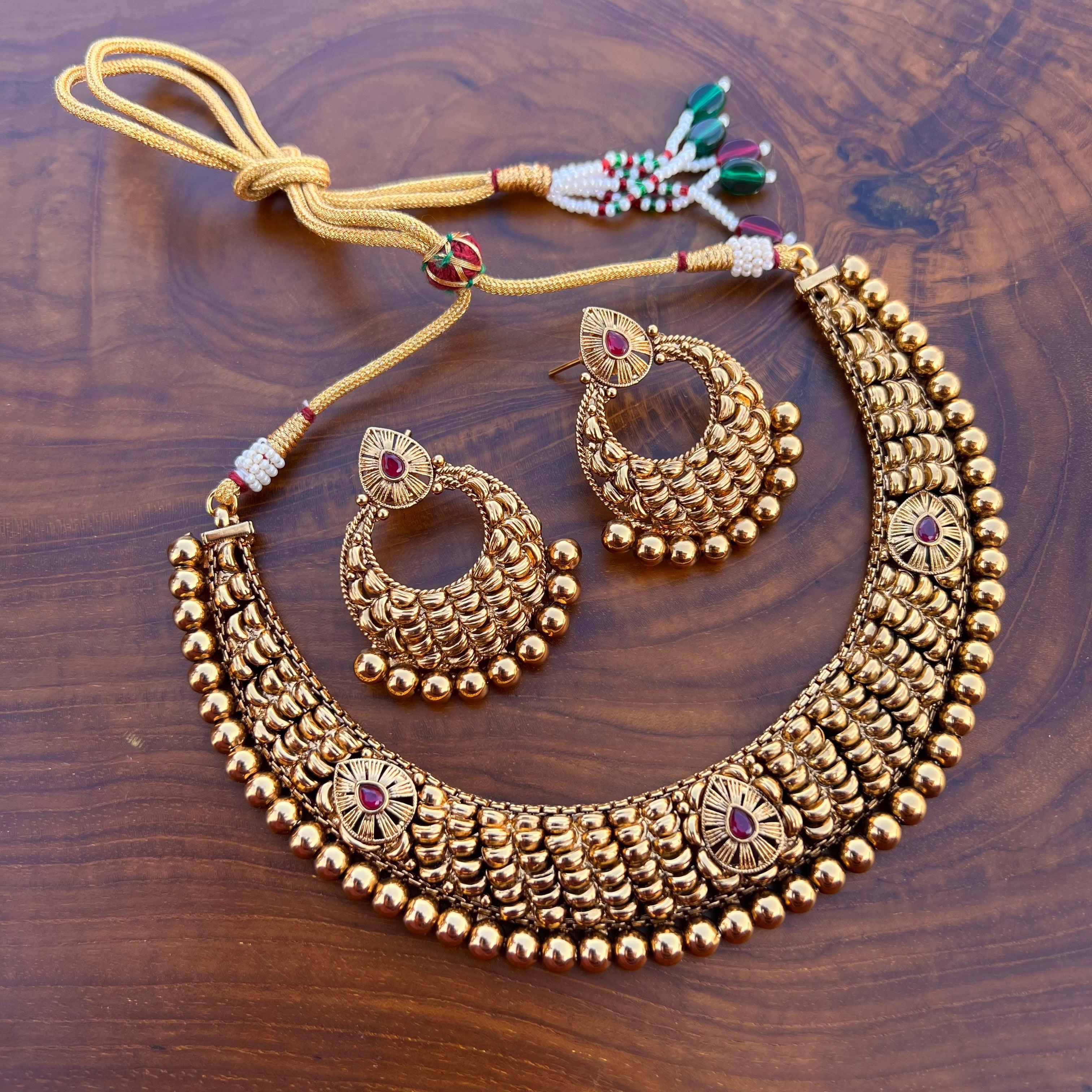 Antique Gold Chaandini Tilak Necklace Set