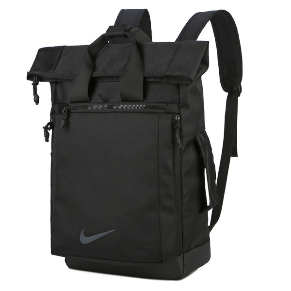 nike black all over logo roll top backpack