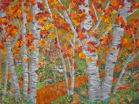 Among-The-Trees-quilt-by-Jackie-Vujcich-of-Colorado-Creations-Quilting features a grove of aspen trees