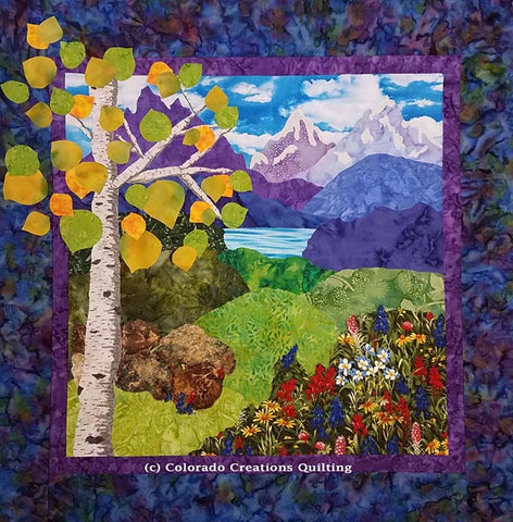 Colorado Escape quilt by Jackie Vujcich of Colorado Creations Quilting features a mountain scene