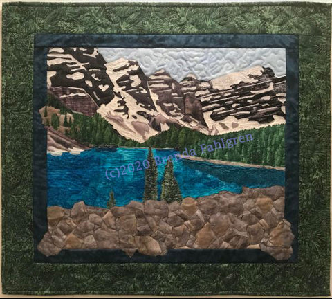 An-art-quilt-featuring-Lake-Moraine-Banff-Canada-created-by-Brenda Fahlgren.