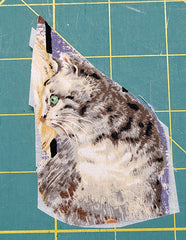cat novelty print cotton fabric cut out around the image