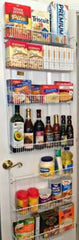 pantry storage over the door rack with various food items on the racks