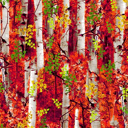 Trees, Birch/Aspen with Red Leaves Cotton Fabric by Timeless Treasures