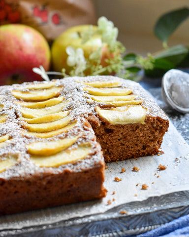 applesauce cake with slice missing