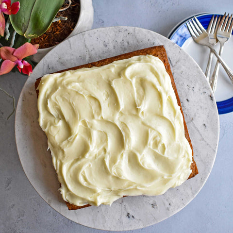 overhead view of cream cheese frosting