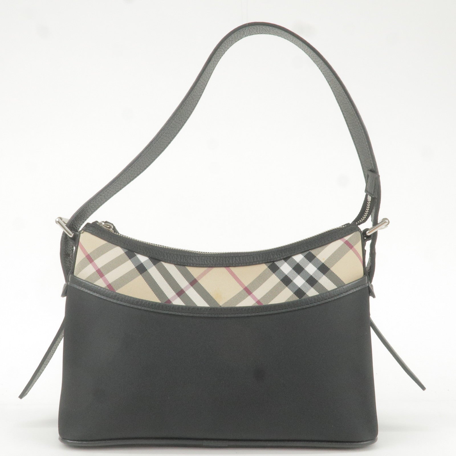 Burberry Boston Bag Nova Check Coated Canvas Black Leather 