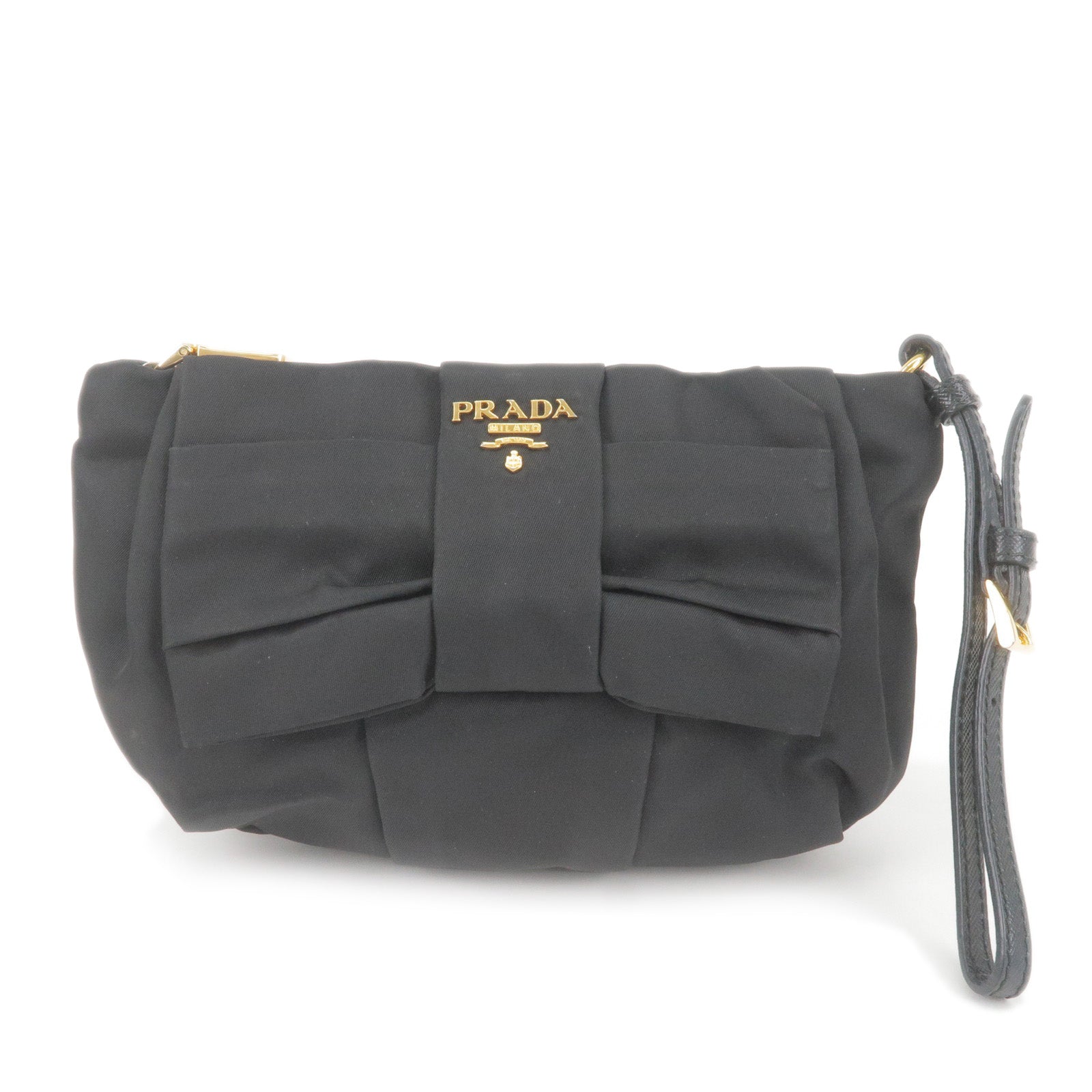 Pouch - Clutch - PRADA - Wristlet - Nylon - Leather - Black - Logo - Bag -  1N1422 – dct - ep_vintage luxury Store - Prada Cropped Jeans