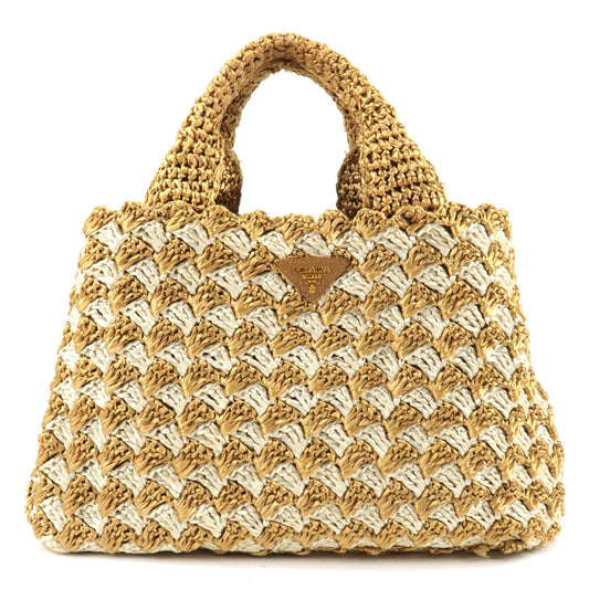 PRADA-Logo-Raffia-Crochet-Tote-Bag-Hand-Bag-Beige-Ivory-BN2303