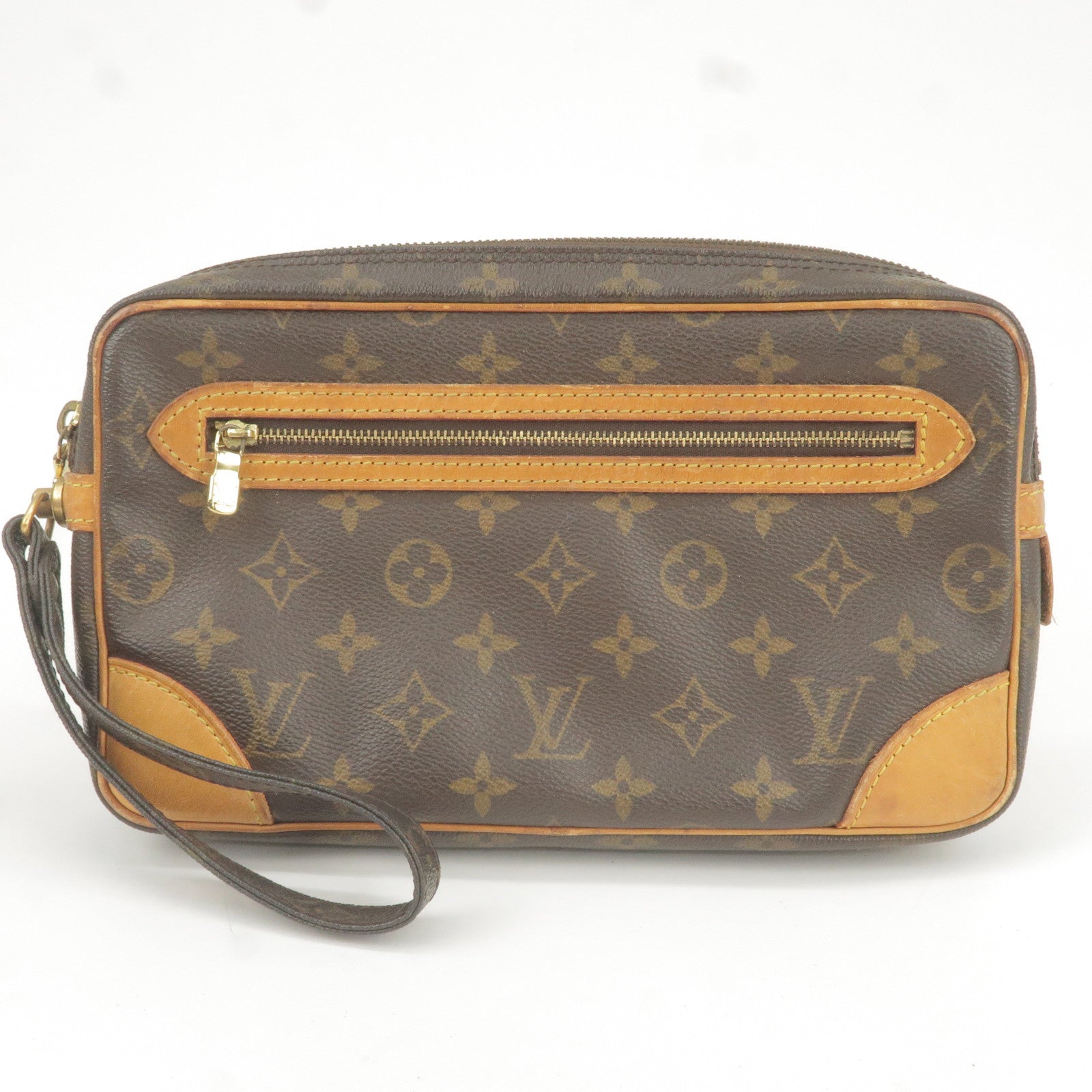 Louis Vuitton Marly Dragonne M51825 Monogram Canvas Wristlet Clutch Bag  Brown