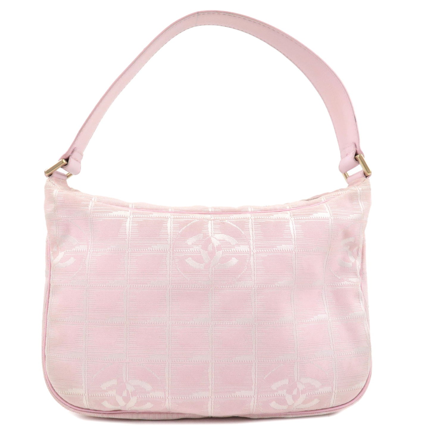 CHANEL-Travel-Line-Nylon-Jacquard-Leather-Shoulder-Bag-Pink-A20516