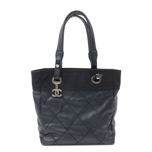 CHANEL, Bags, Chanel Paris Biarritz Tote Pm Black Coated Canvas Leather  Womens Tote Bag Black
