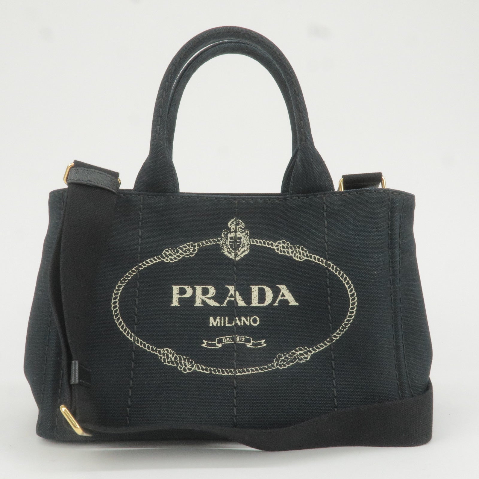 PRADA-Canapa-Mini-Canvas-2Way-Bag-Shoulder-Bag-Black-1BG439 – dct