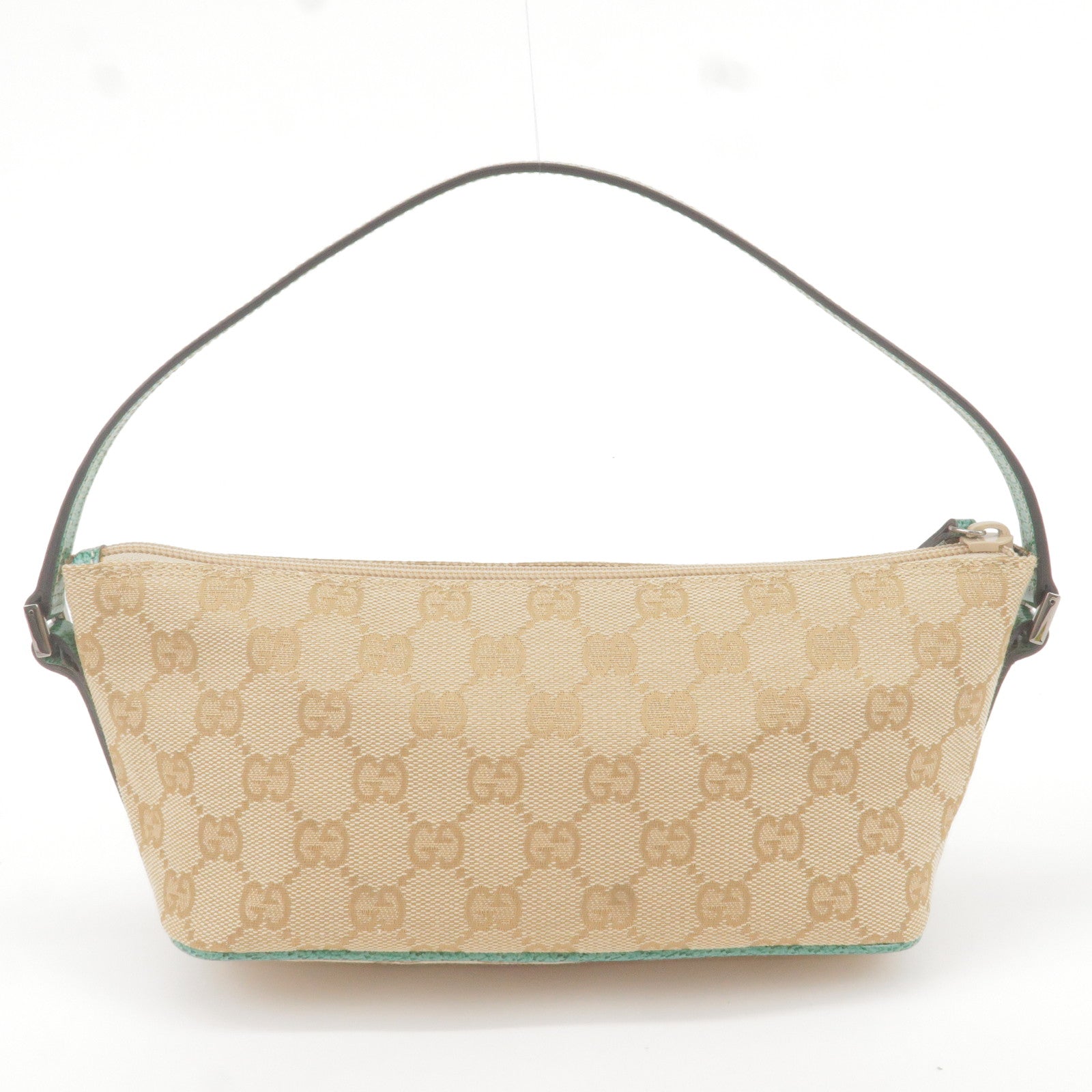 Gucci Boston Handbag in Beige Monogram Canvas and Brown Leather