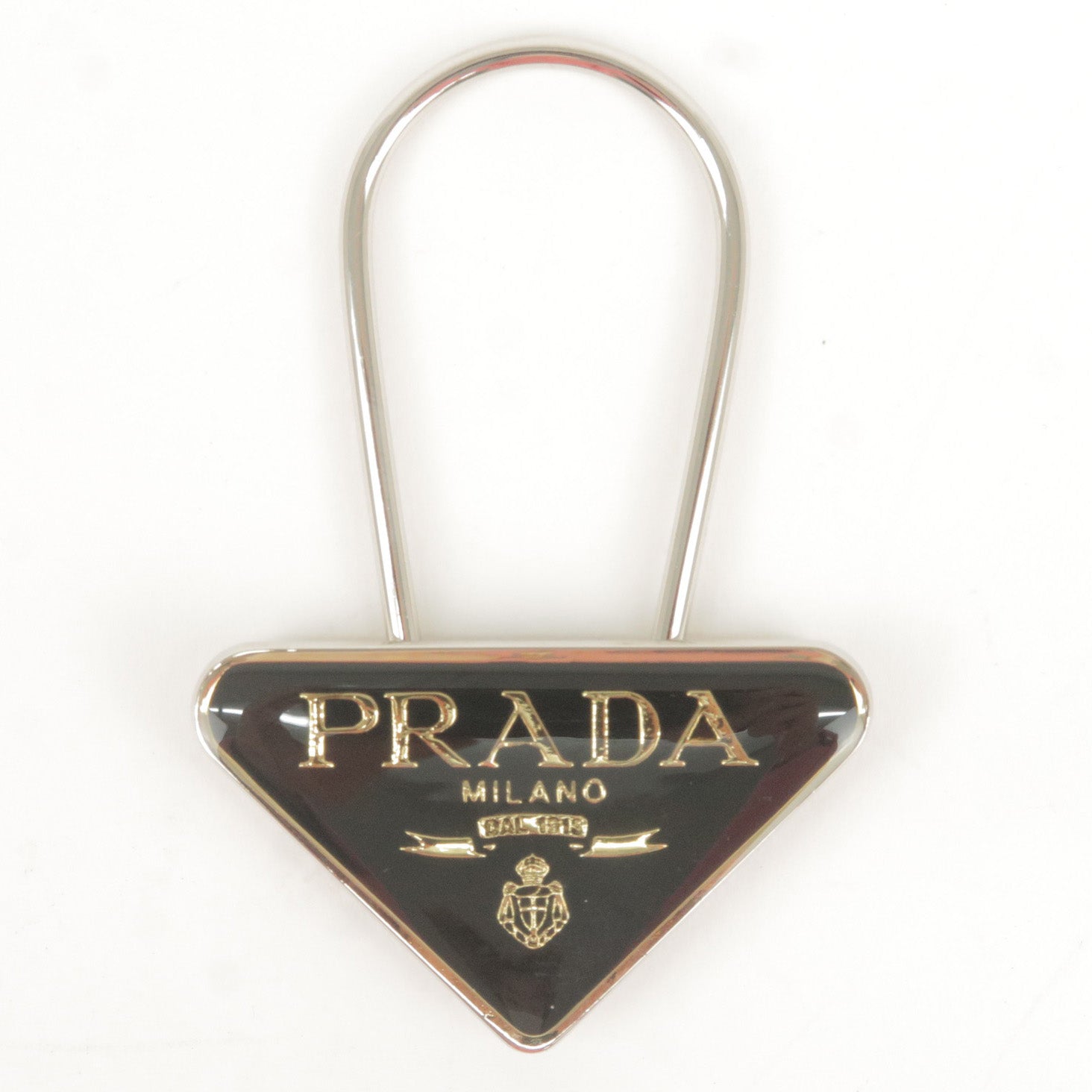 PRADA-Metal-Triangle-Logo-Key-Chain-Bag-Charm-M285-Brown-Gold