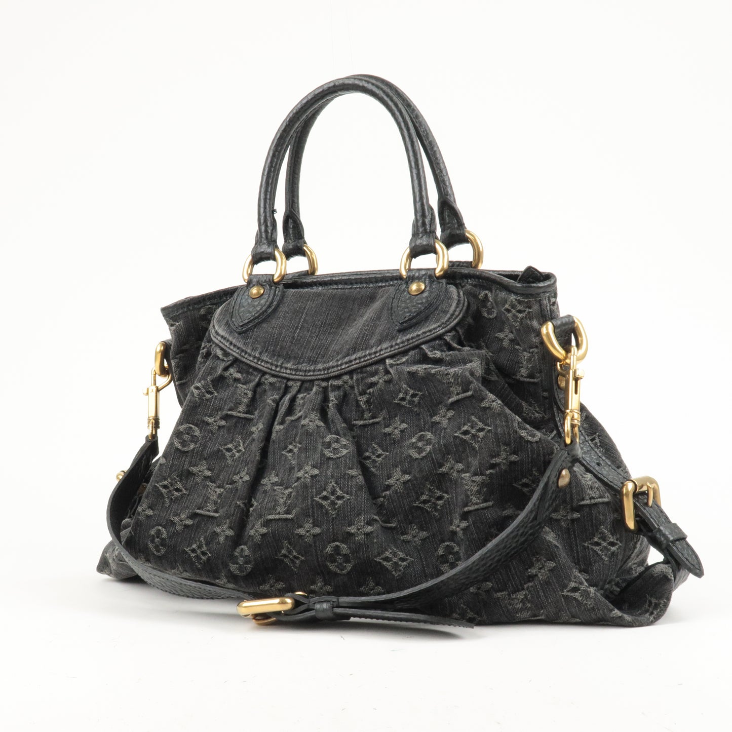 LOUIS VUITTON Monogram Black Denim Neo Cabby MM 2-Way Shoulder Hand Bag  M95351