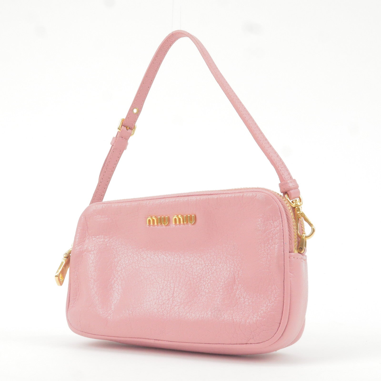 Auth Miu miu Handbag 2Way Shoulder Bag Pink Beige Leather Bow Ribbon Italy