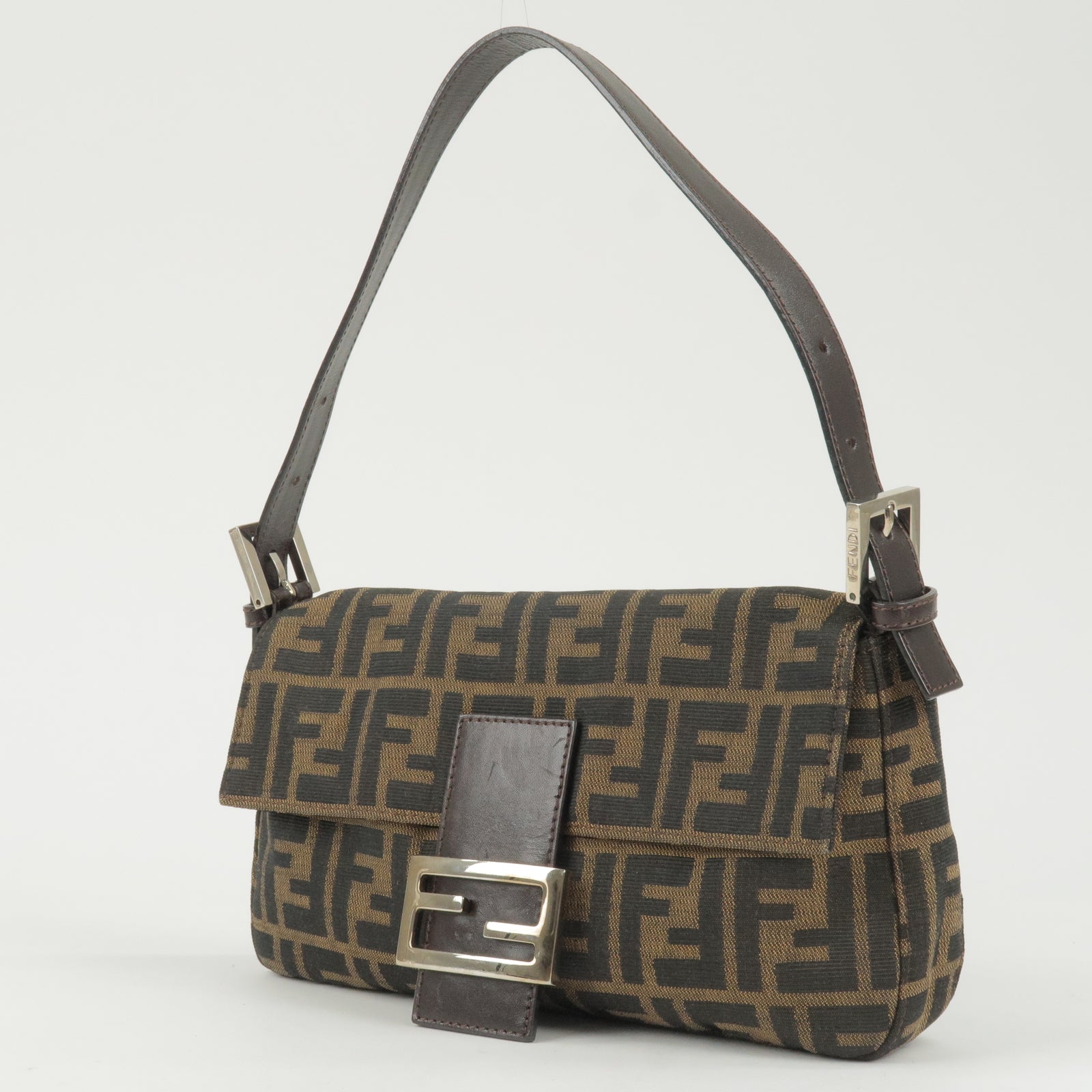 Vintage Fendi B Buckle Shoulder Bag FF Zucca Monogram Canvas Brown Leather  Purse