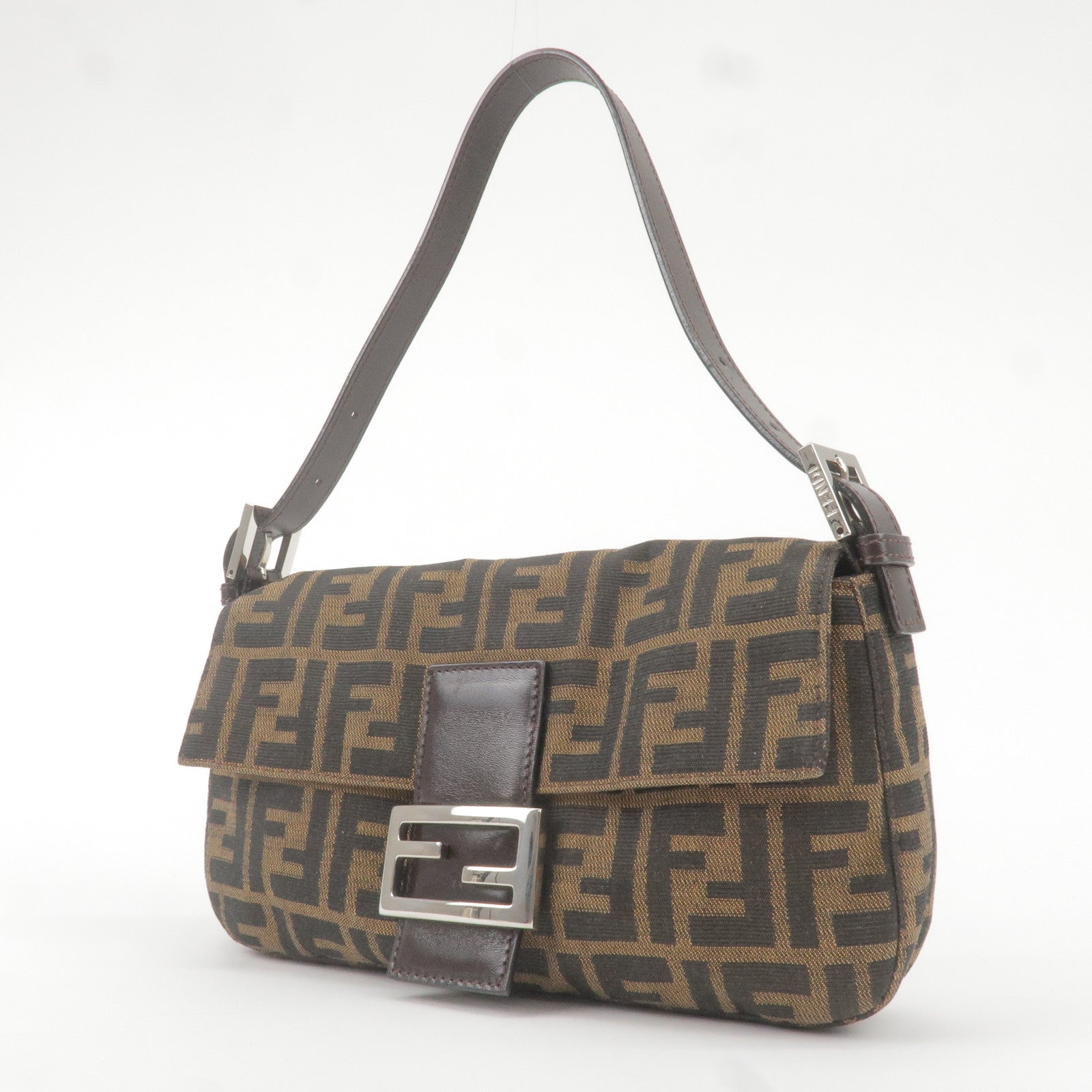 Fendi Shoulder Bag Kan U FF Monogram Motif Brown/Black in Calfskin