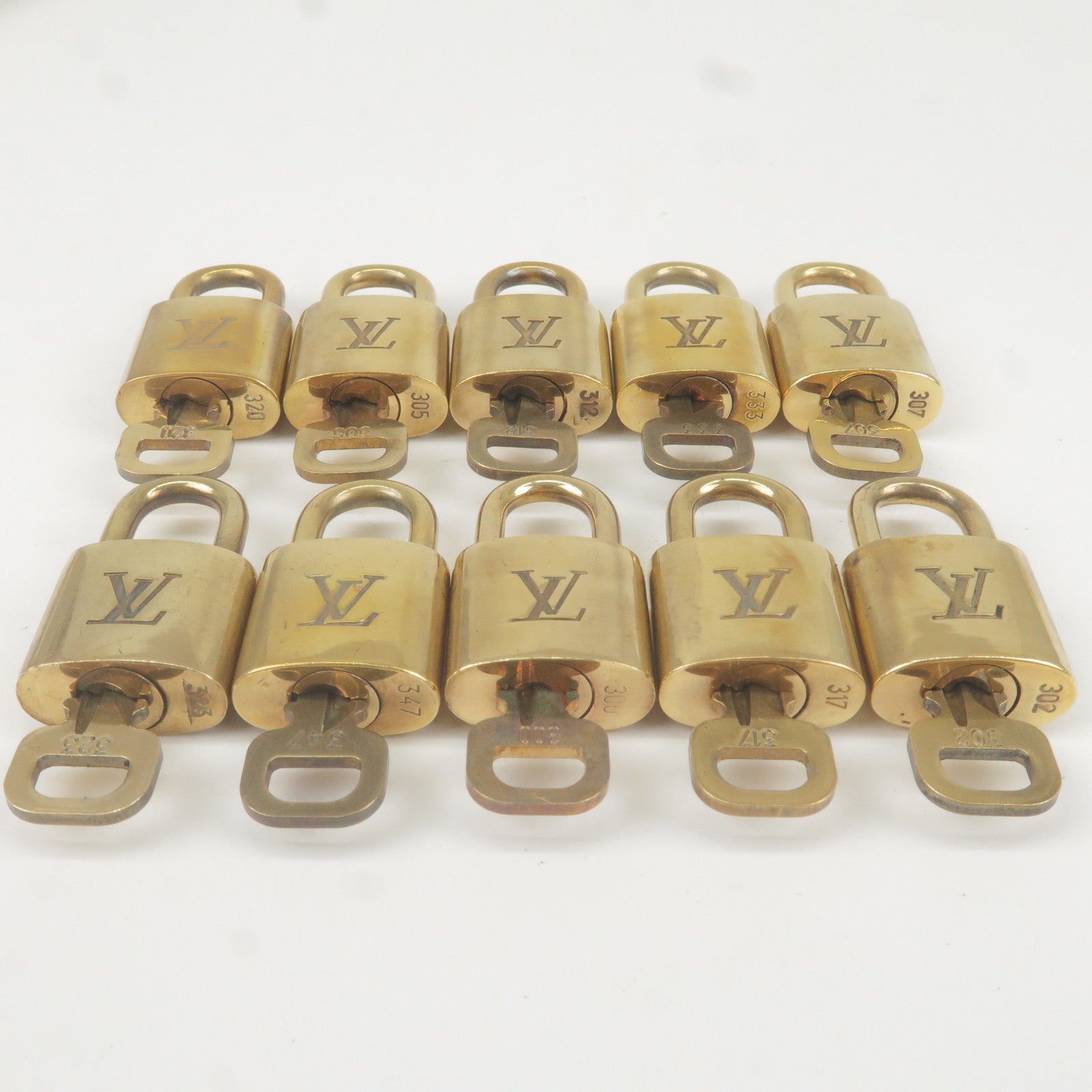 Set of 10 Louis Vuitton Cadena Padlock Gold Key Metal