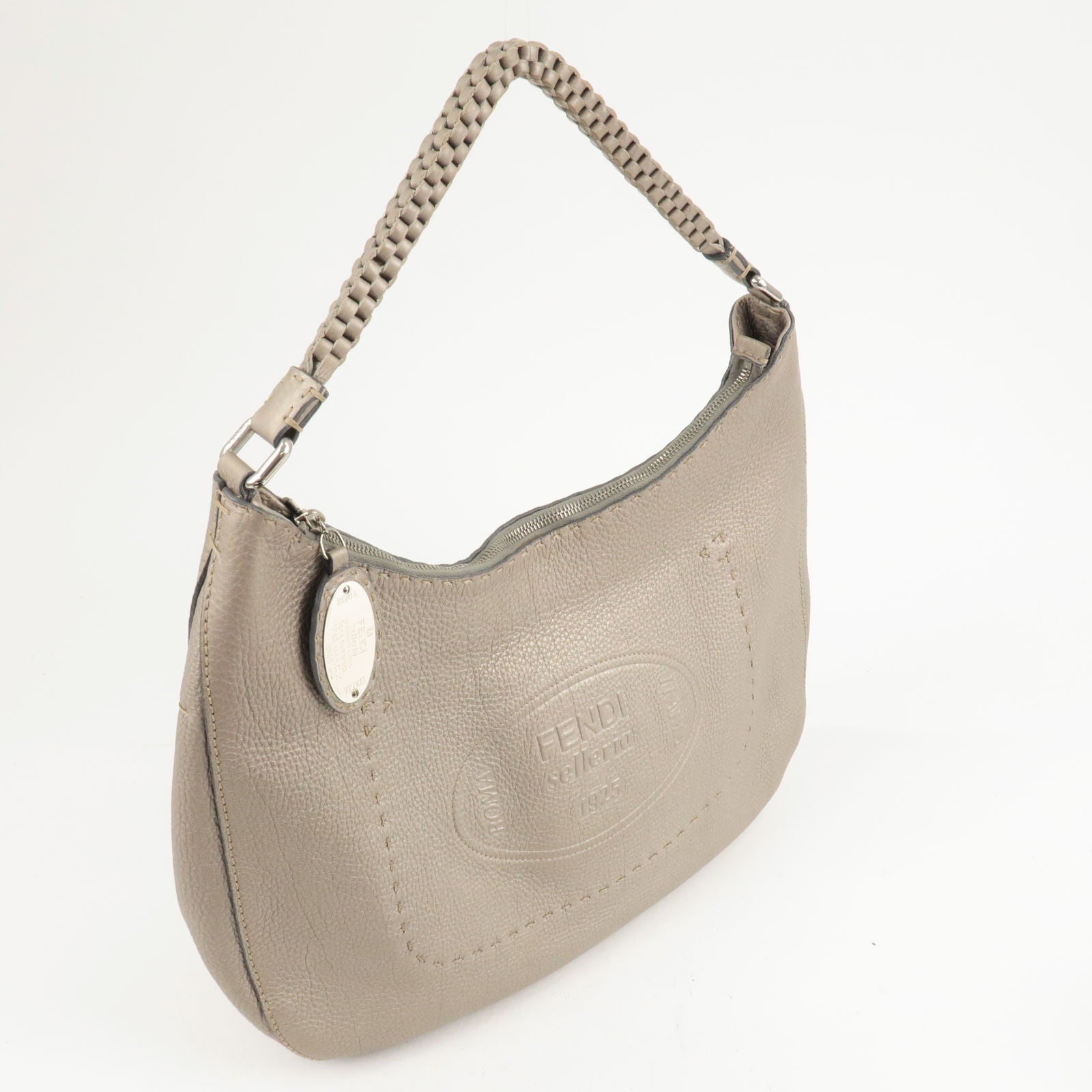 FENDI Selleria Leather Shoulder Bag Beige 8BR648, Fendi Western