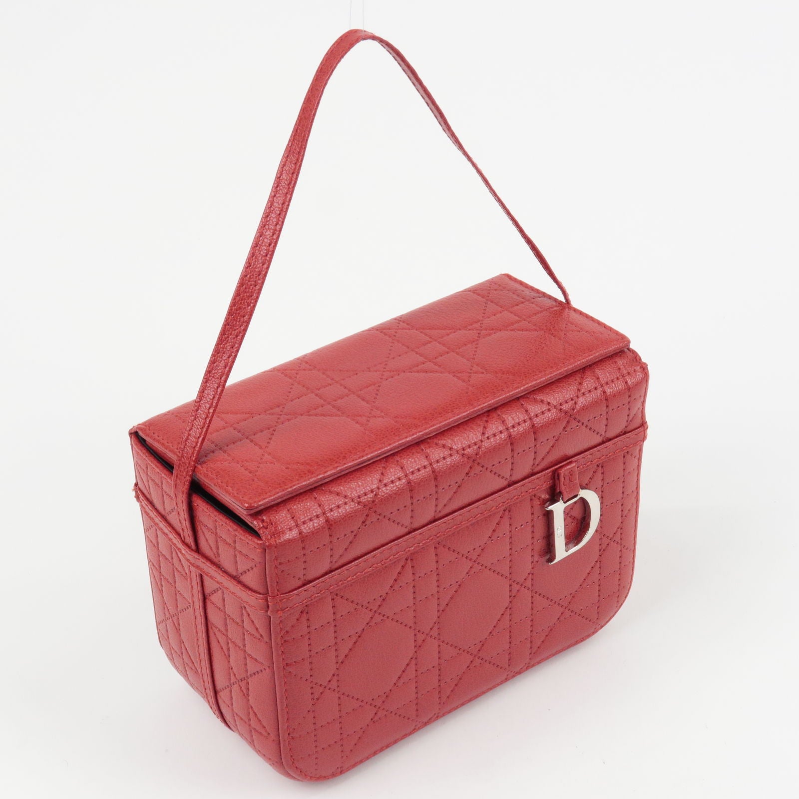 CHRISTIAN DIOR Lambskin Cannage Micro Vanity Case Poppy Red 770942