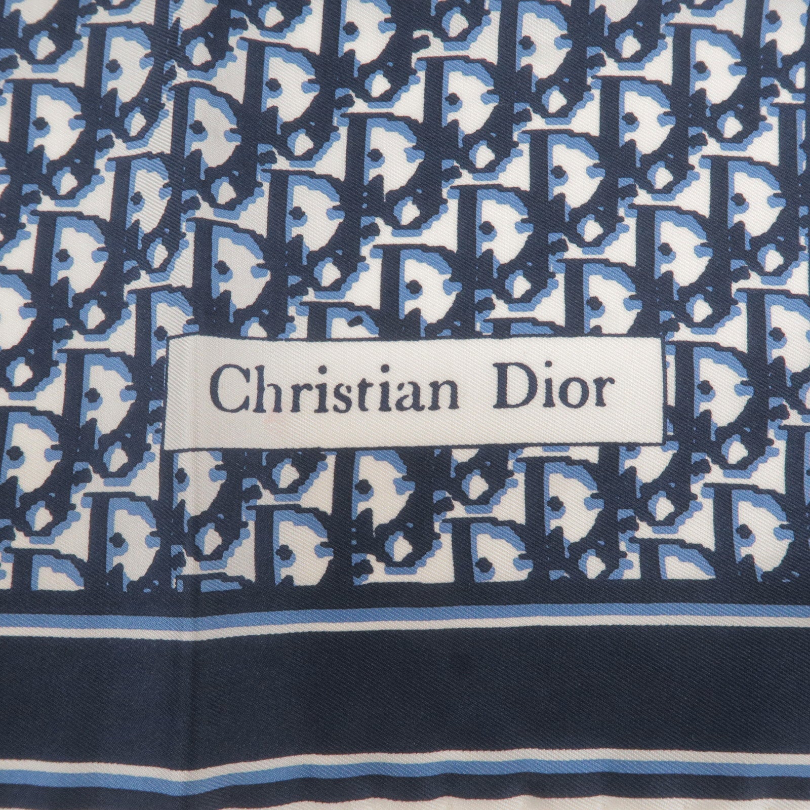 Vintage CHRISTIAN DIOR Silk Ascot Scarf Monogram Trotter Blue Rare