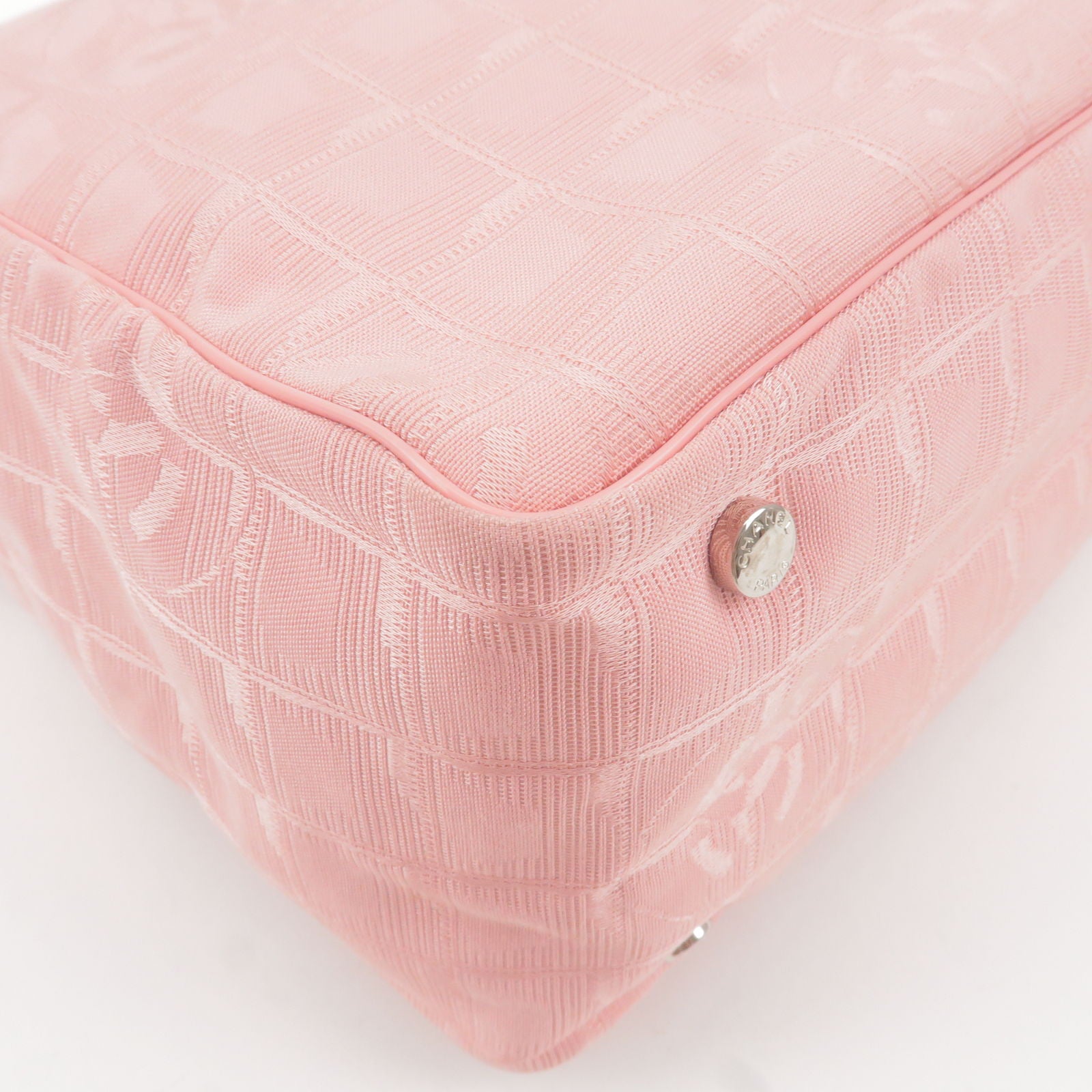 CHANEL-Travel-Line-Nylon-Jacquard-Leather-Shoulder-Bag-Pink-A30913