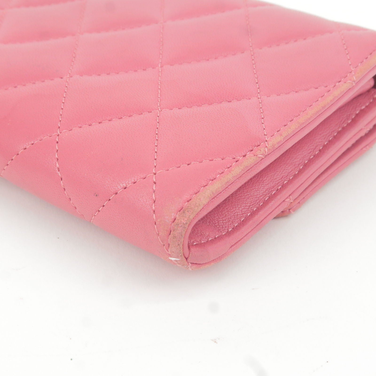CHANEL Zippy wallet matelasse Purse Lamb skin leather Pink Italy