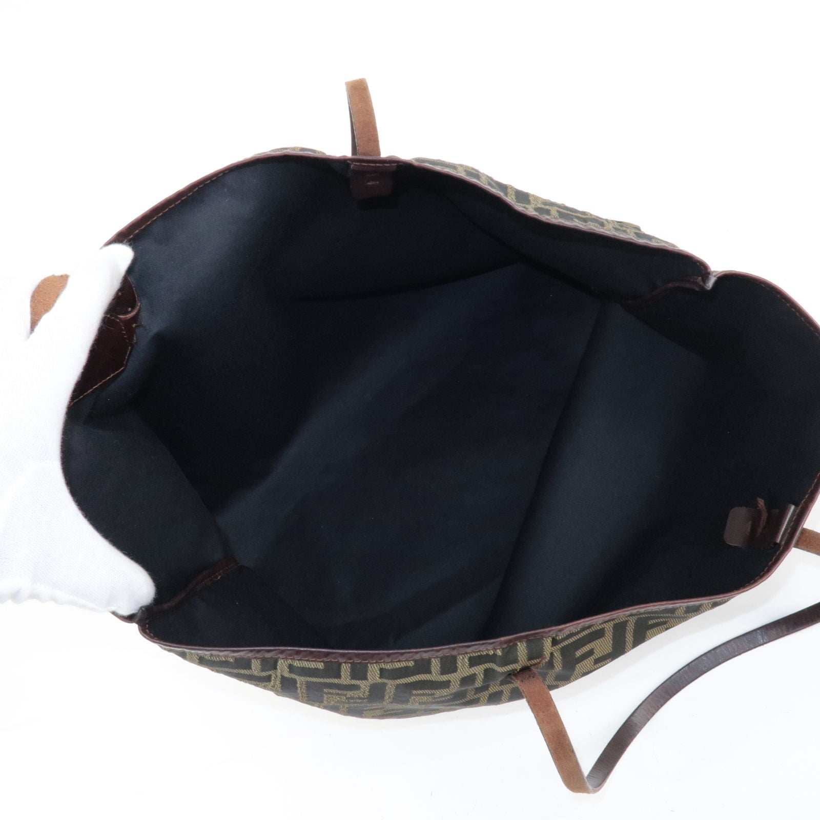 Fendi Zucca Print Neverful Tote Shoulder Bag - Leather/ Canvas, Brown/Black  For Sale at 1stDibs
