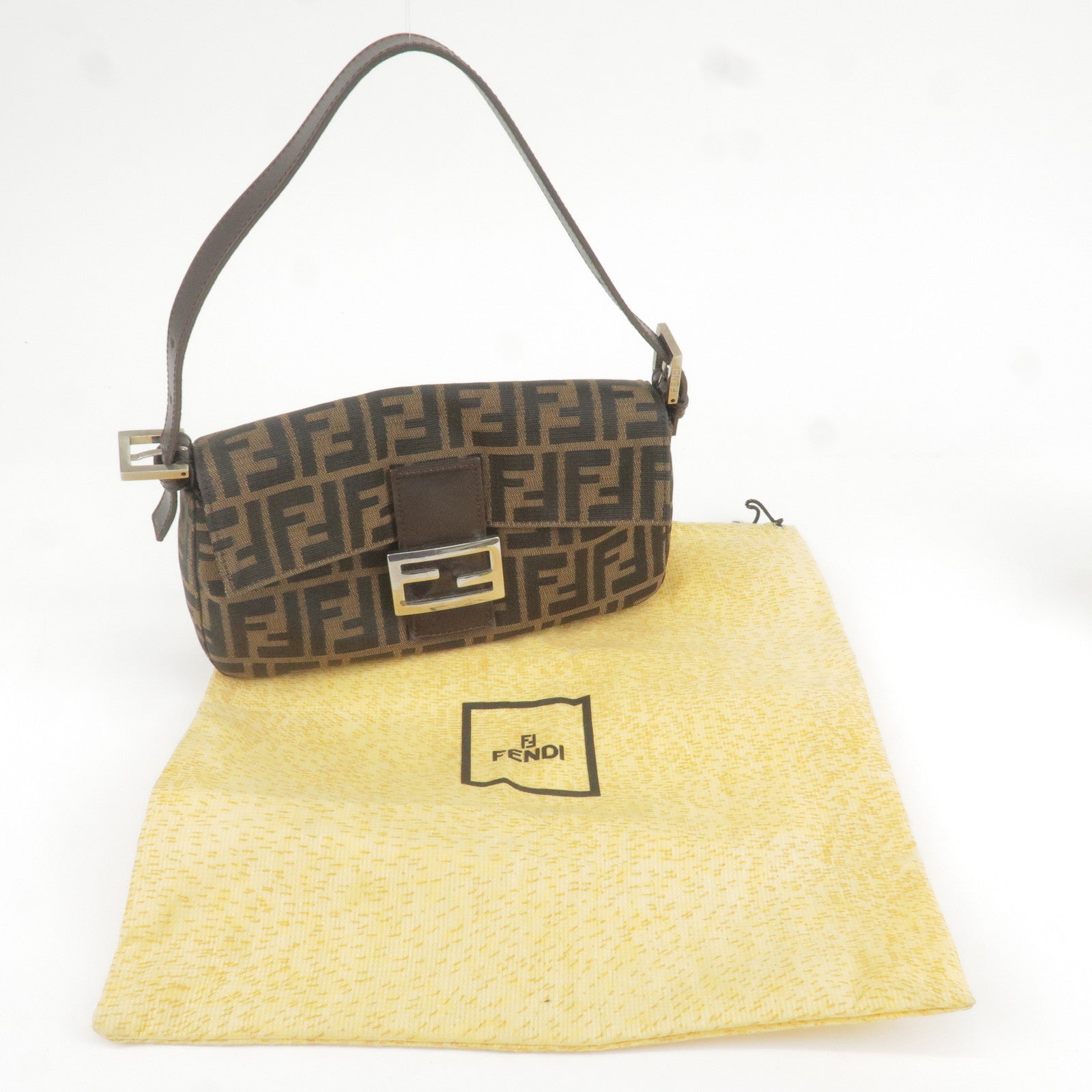 Vintage FENDI Brown Zucca Jacquard Mini Pouch Bag Handbag Gold HW