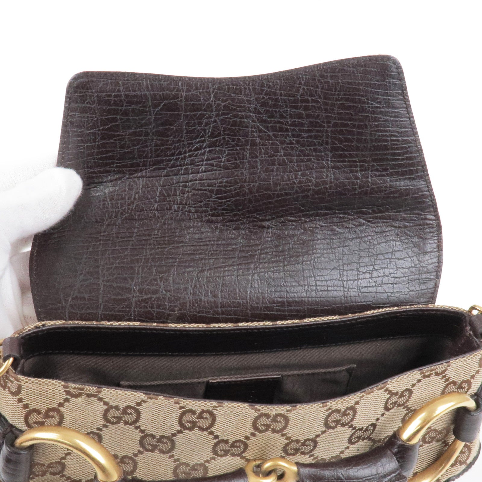 GUCCI Horsebit GG Canvas Clutch Bag Beige 114923