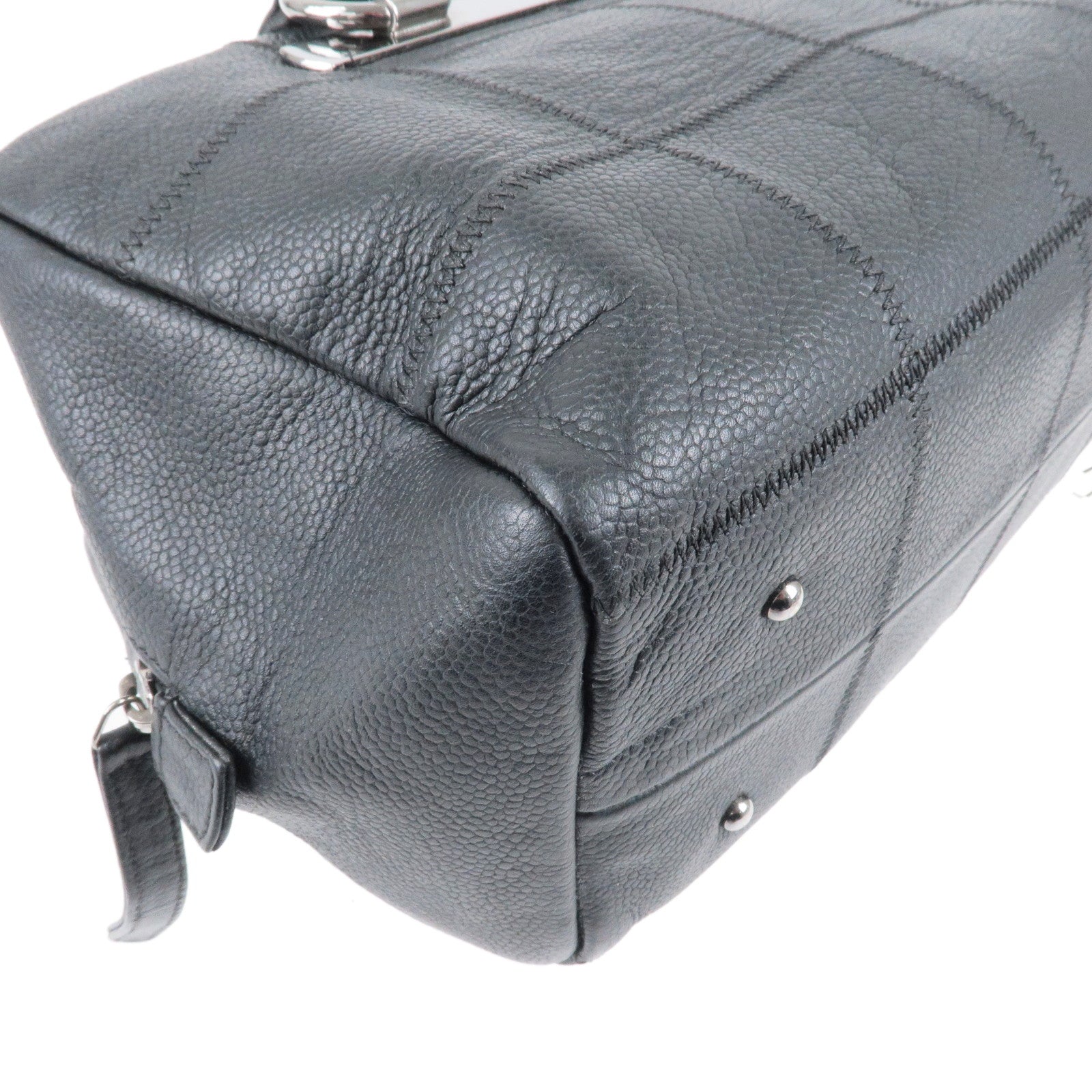 CHANEL Chocolate Bar Tote Bag Matte Black Silver Hardware Handbag from JP