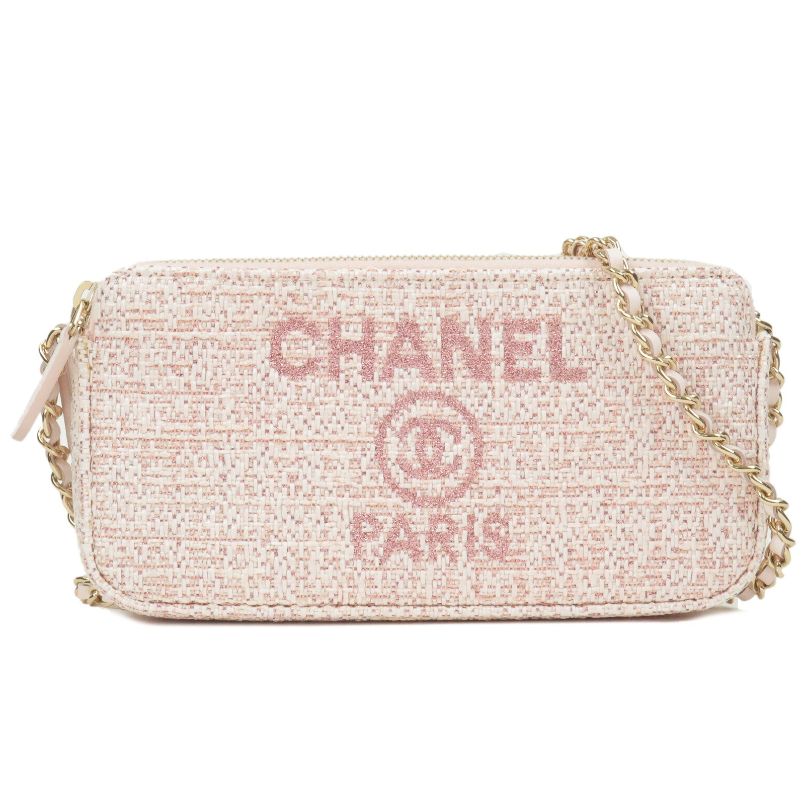 Chanel WOC (Wallet on Chain) in pink with crystal CC logo - Happy High Life