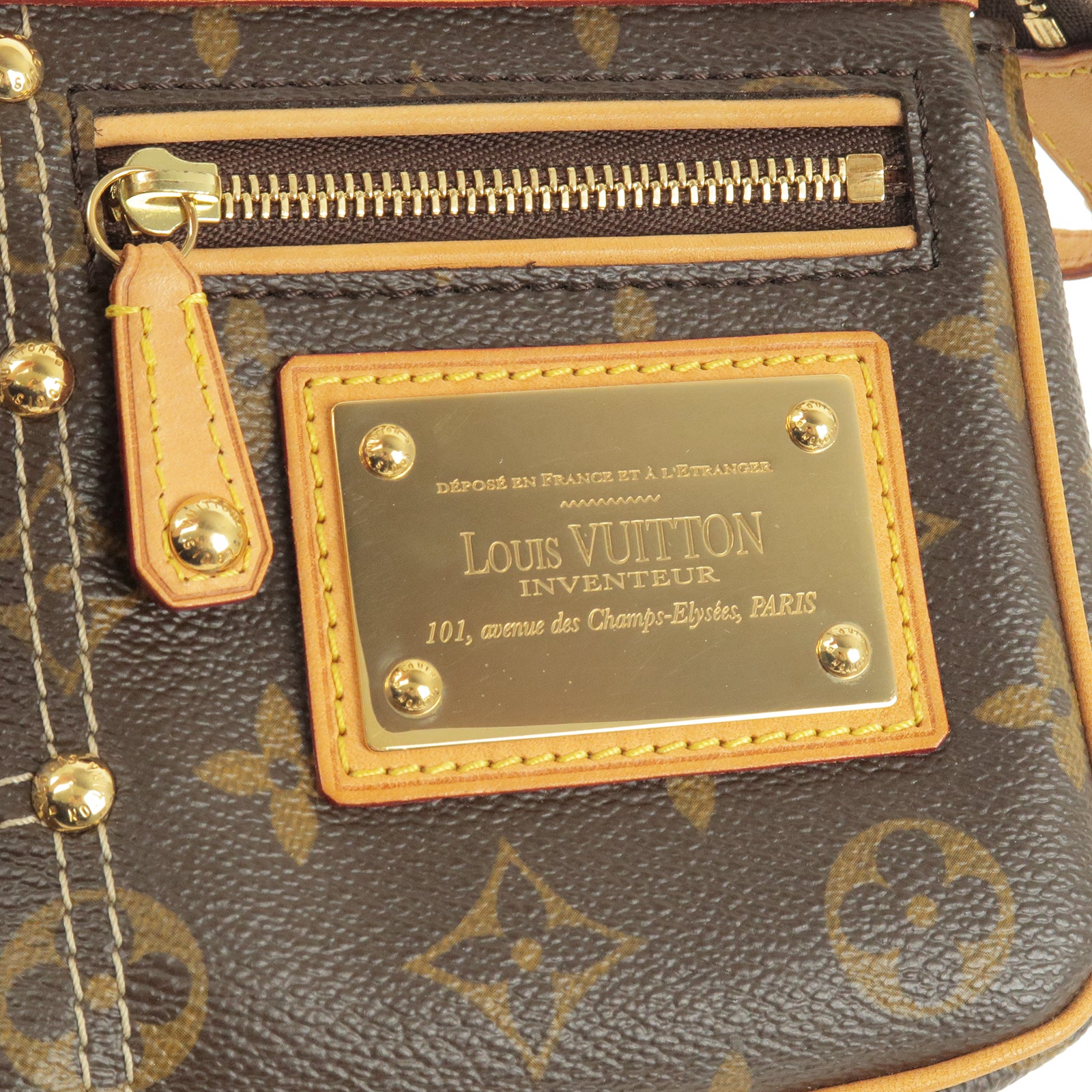 Louis+Vuitton+Riveting+Shoulder+Bag+Brown+Canvas for sale online