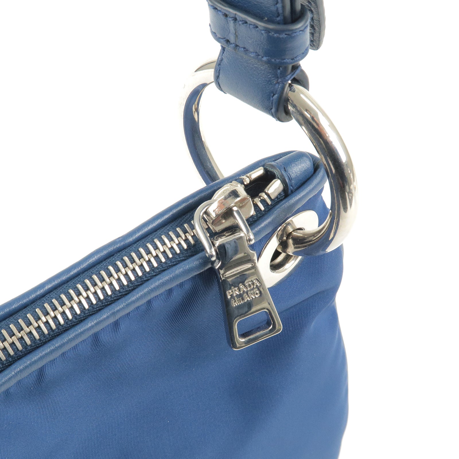 Prada Pebble Leather Shoulder Bag Blue