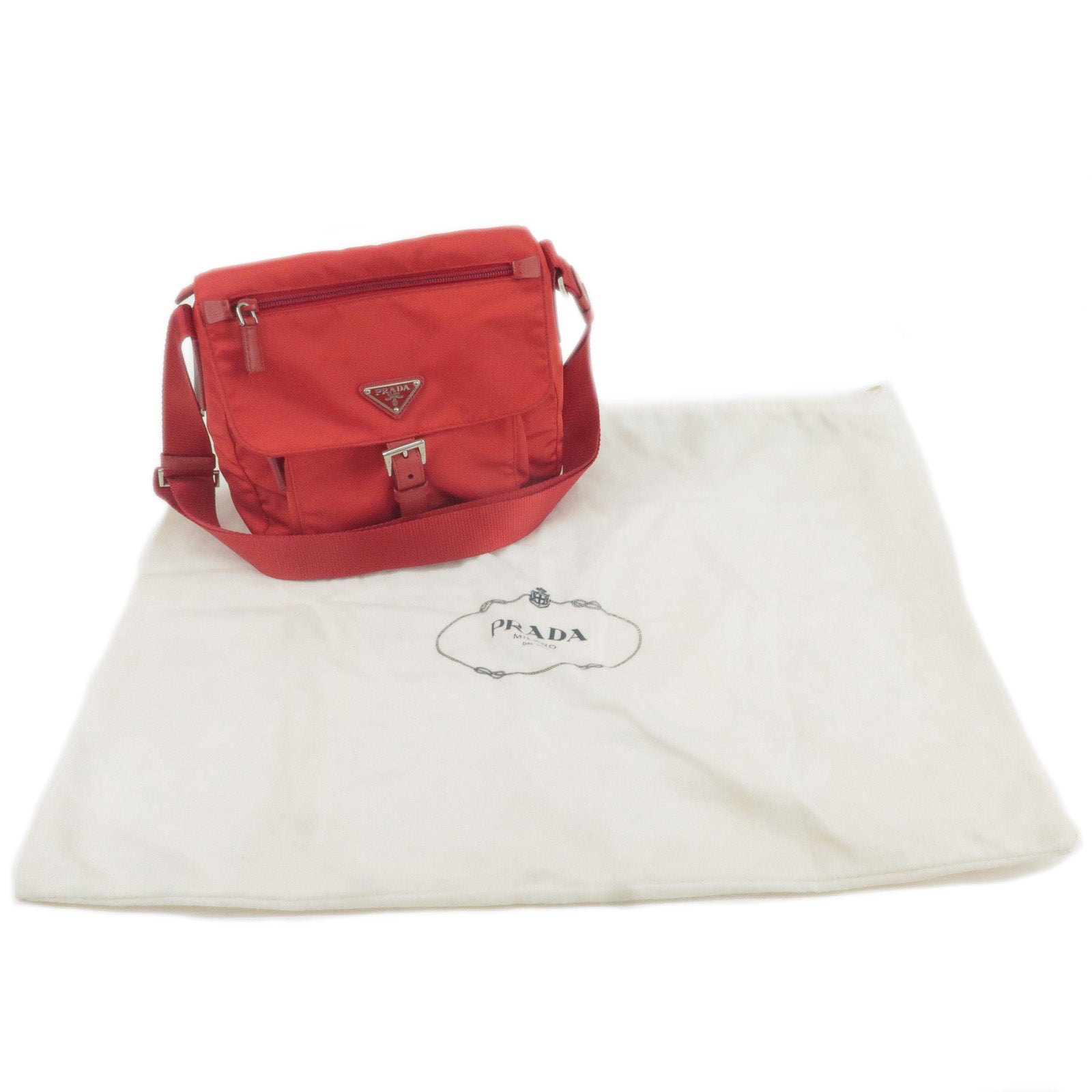 Prada Brushed Leather Shoulder Bag - Red