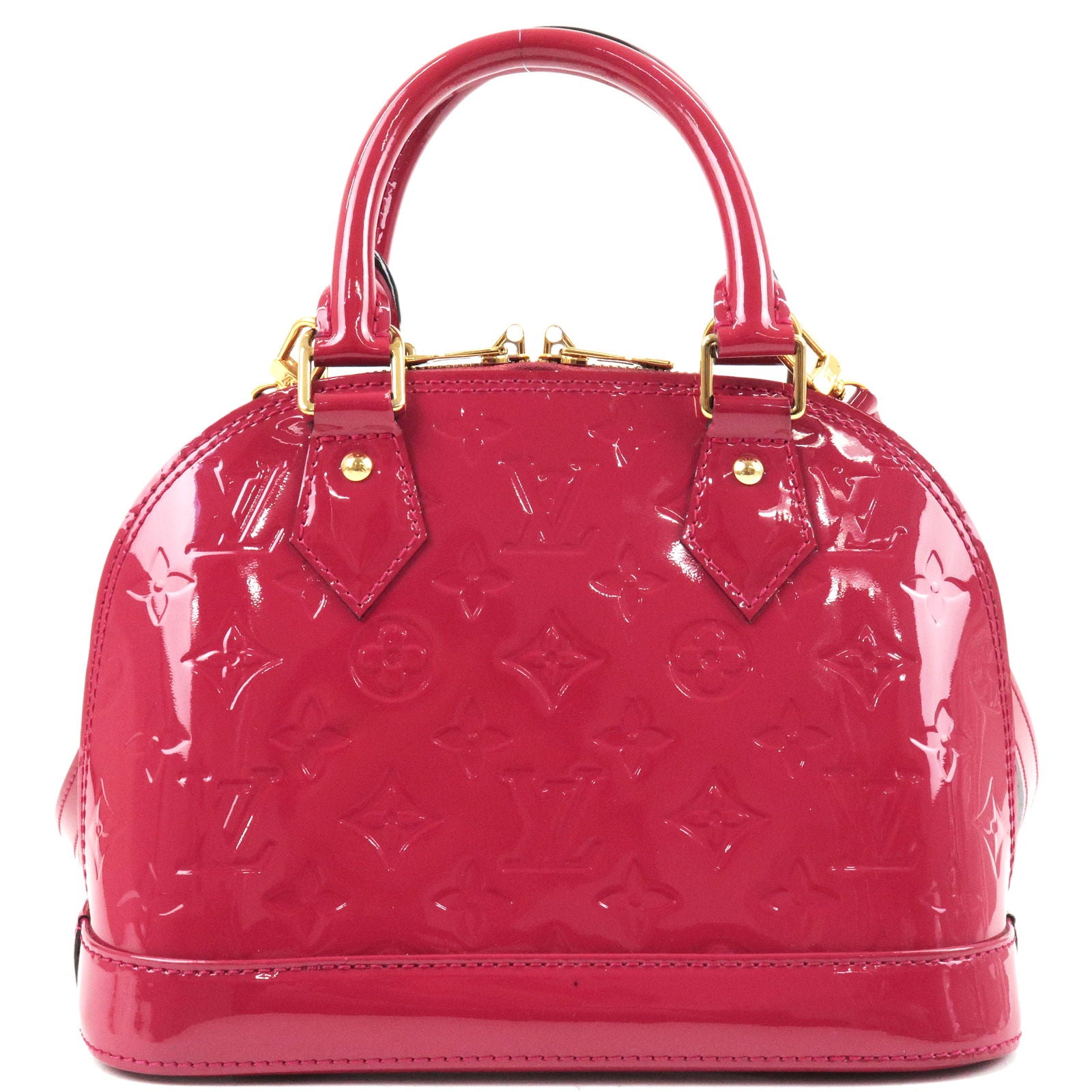 Louis Vuitton Alma Shoulder Bag BB Red Leather Monogram Vernis + Charm  Chain!!