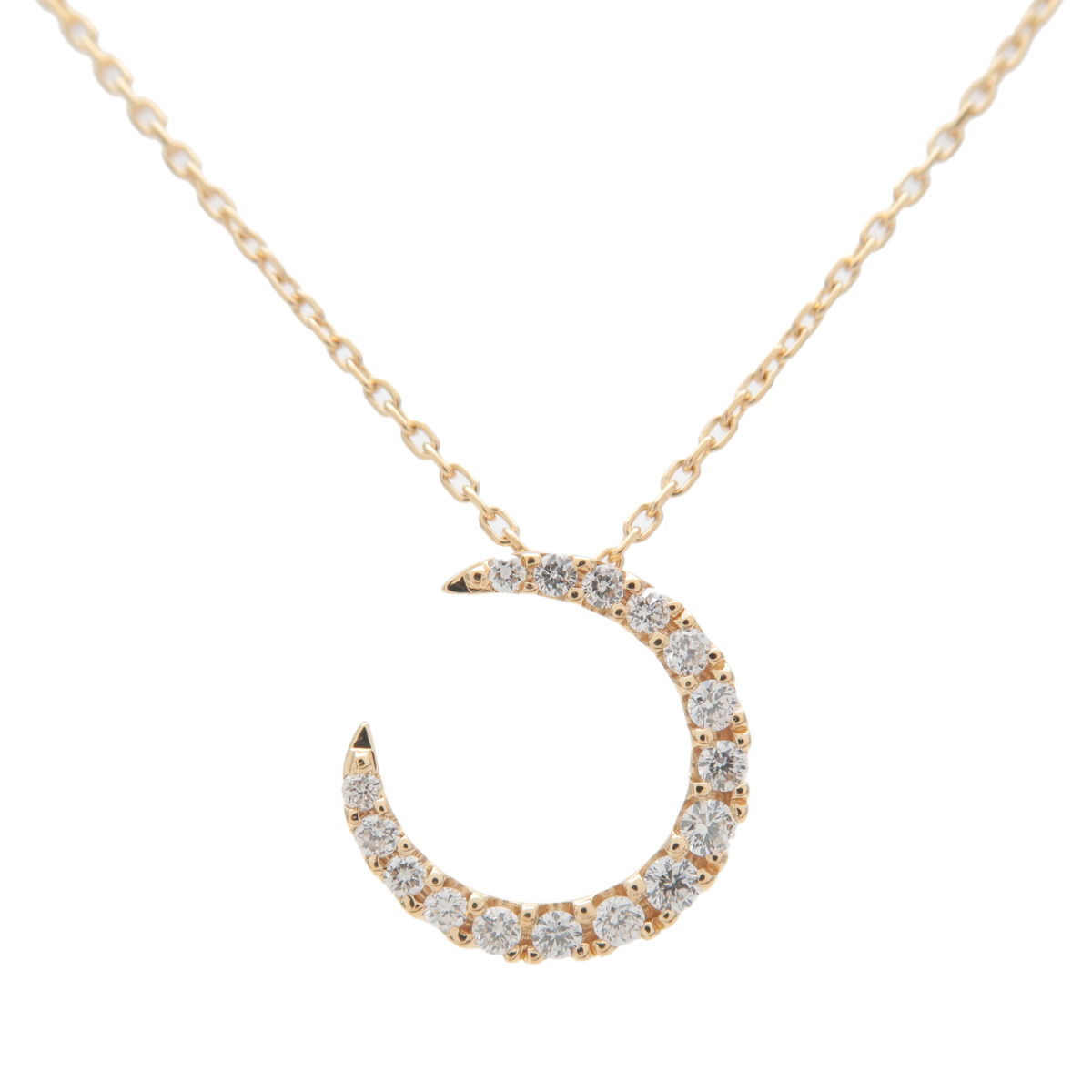 STAR-JEWELRY-Crescent-Motif-Diamond-Necklace-0.10ct-K18-750YG