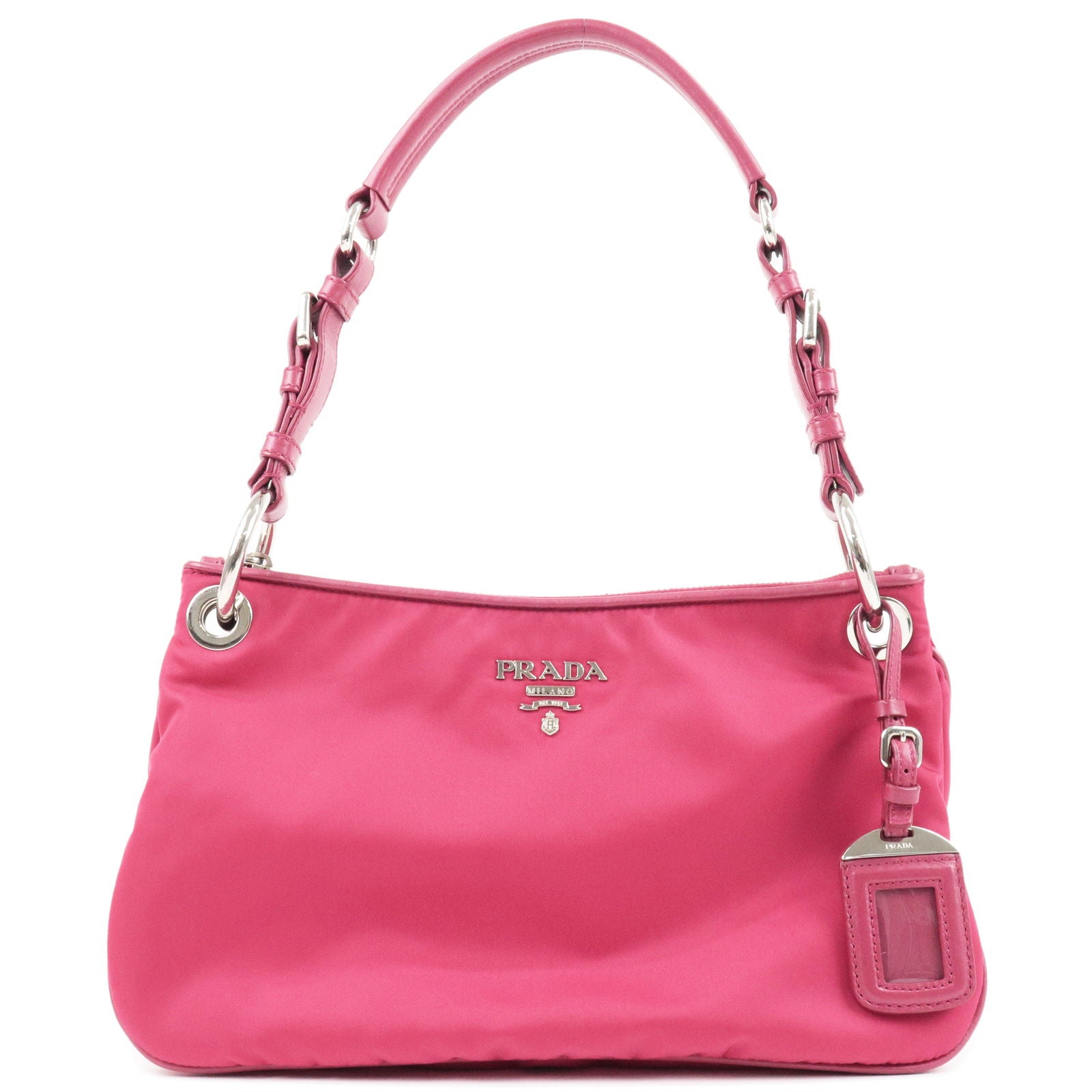 Pink - Leather - PRADA - Shoulder - Hand - Bag - prada hemdkleid mit print  item - Nylon - BR4894 – Pochette Prada en cuir safiano noir - Logo - Bag